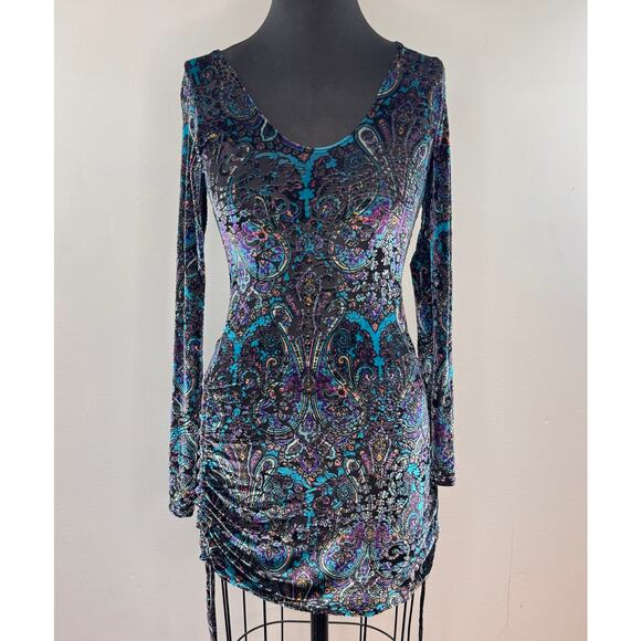 Warrior Within Designs Purple Echo Cinch Dress Velvet Paisley Scoop Neck Small S - Picture 1 of 8